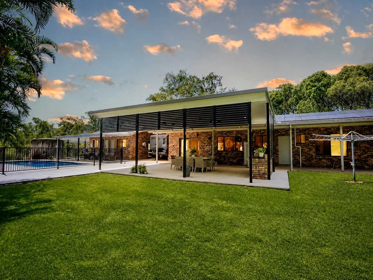 Covered outdoor entertaining area at a renovated Cawarral home